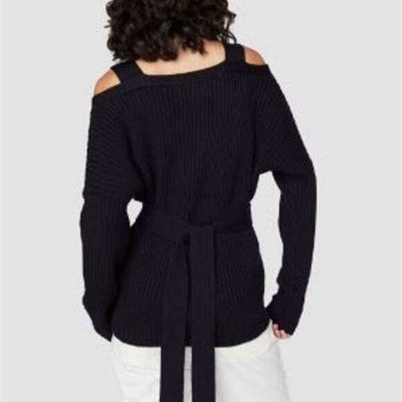 Derek Lam 10 Crosby Black Cold Shoulder Wool Blend V-Neck Sweater NEW Small - Picture 2 of 12